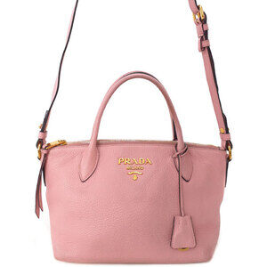 Prada Vitello Daino Dual Strap Zip Tote Shoulder Bag Pink